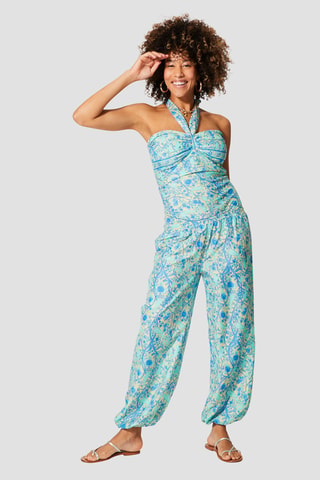 Jumpsuit - Lichtbeige, blauw en turquoise