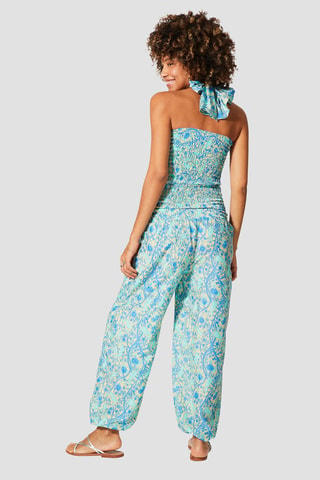 Jumpsuit - Lichtbeige, blauw en turquoise