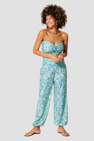 Jumpsuit - Lichtbeige, blauw en turquoise