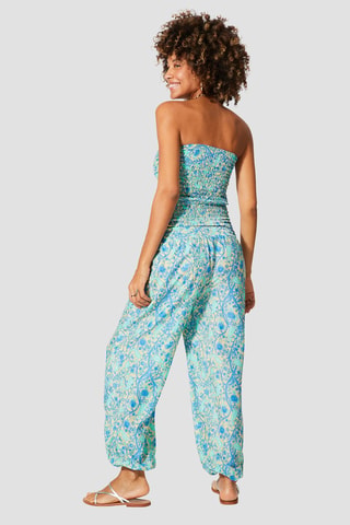 Jumpsuit - Lichtbeige, blauw en turquoise