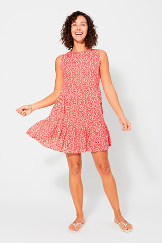 Rechte Jurk met Bloemen en Ruches - Wit en rood