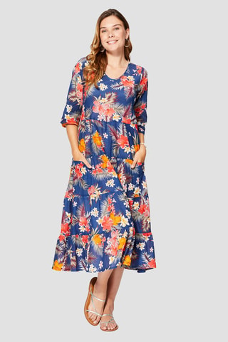 Jurk - Marineblauw, rood en oranje