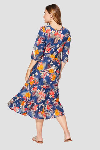 Jurk - Marineblauw, rood en oranje
