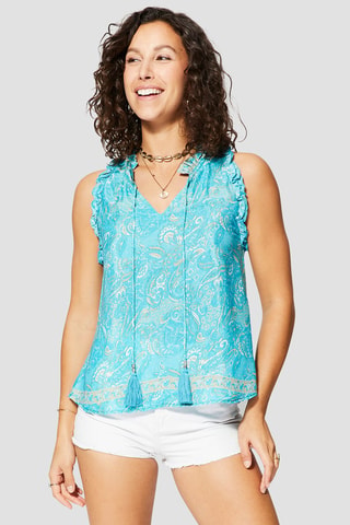 Top - Turquoise en beige