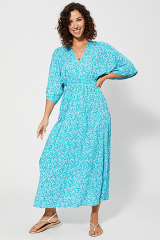 Lange Jurk - Turquoise en wit