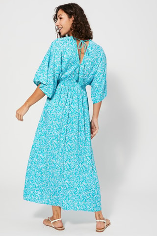 Lange Jurk - Turquoise en wit