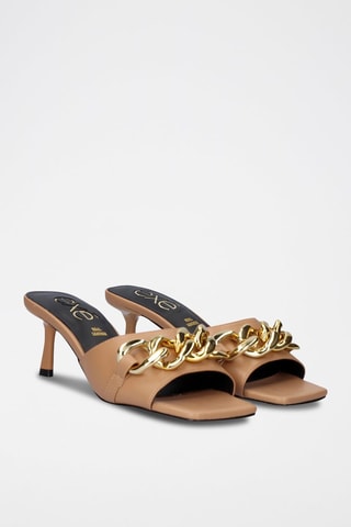 Mules à talons en cuir - Marron