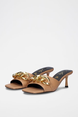 Mules à talons en cuir - Marron