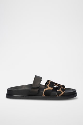 Mules en cuir - Beige et noir