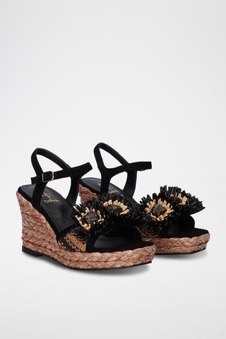 Sandales compensées en cuir - Noir