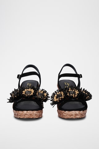 Sandales compensées en cuir - Noir