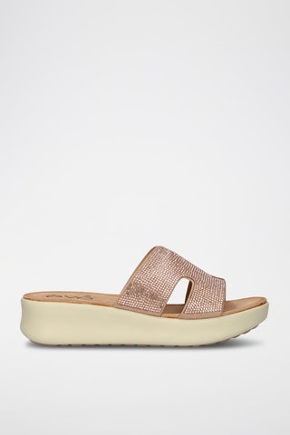 Mules à talons plateformes - Doré et rose