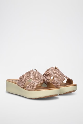 Mules à talons plateformes - Doré et rose