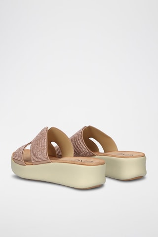 Mules à talons plateformes - Doré et rose