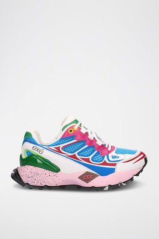 Baskets plateformes en cuir - Bleu et fuchsia