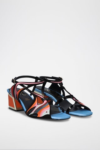 Sandales à talons - Orange, noir, bleu et rose