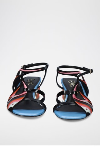 Sandales à talons - Orange, noir, bleu et rose