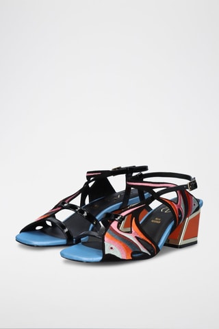 Sandales à talons - Orange, noir, bleu et rose