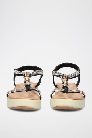 Sandales à talons plateformes - Noir, beige et argenté