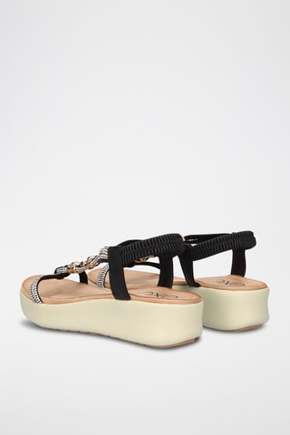 Sandales à talons plateformes - Noir, beige et argenté