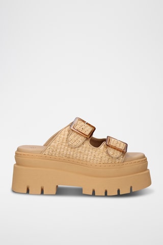 Mules à talons en cuir - Beige