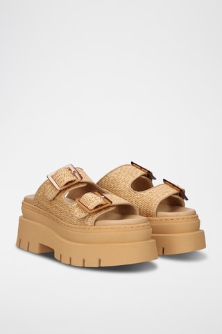 Mules à talons en cuir - Beige