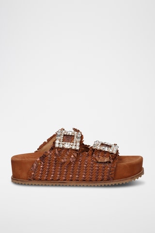 Mules plateformes en cuir - Camel