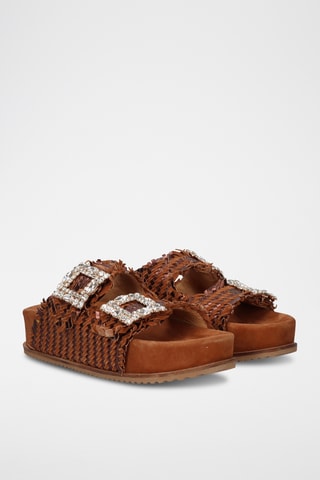 Mules plateformes en cuir - Camel