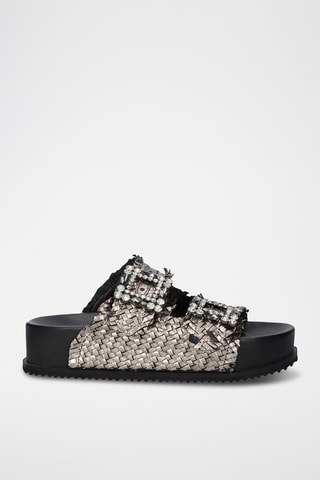 Mules plateformes en cuir - Gris