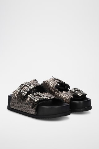 Mules plateformes en cuir - Gris