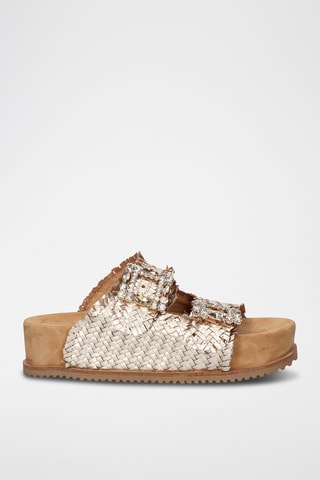 Mules plateformes en cuir - Argenté