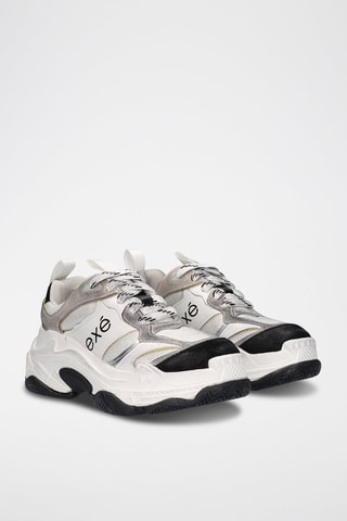 Baskets plateformes en cuir - Noir et gris