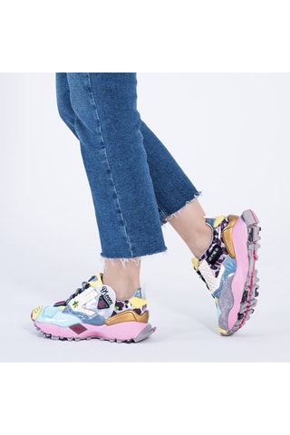 Baskets plateformes en cuir - Bleu et rose
