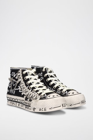 Sneakers montantes - Blanc, noir et beige