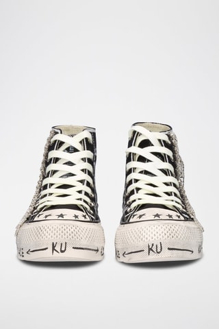 Sneakers montantes - Blanc, noir et beige