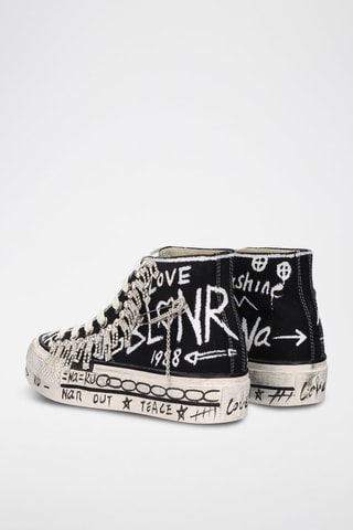 Sneakers montantes - Blanc, noir et beige