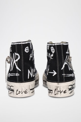 Sneakers montantes - Blanc, noir et beige