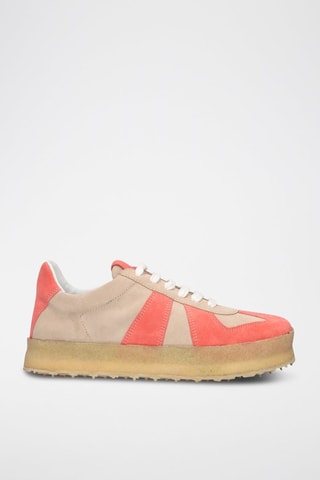 Sneakers plateformes en cuir - Rose et beige