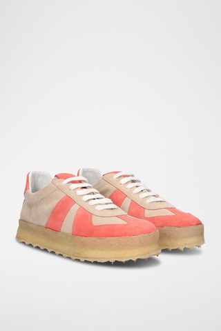 Sneakers plateformes en cuir - Rose et beige