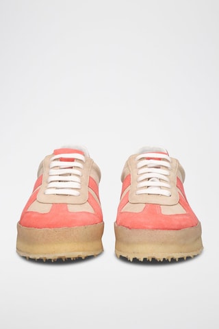 Sneakers plateformes en cuir - Rose et beige
