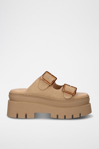 Mules à talons en cuir - Beige