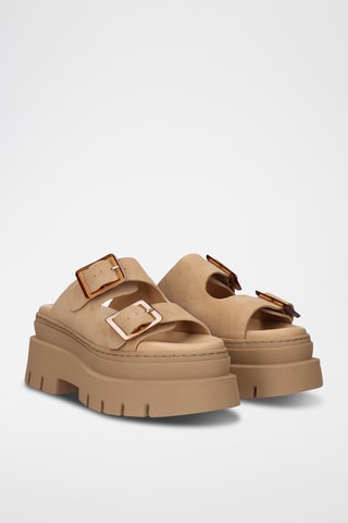 Mules à talons en cuir - Beige