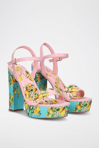 Sandales à talons - Rose et vert d'eau