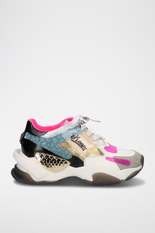 Sneakers plateformes en cuir - Blanc et doré