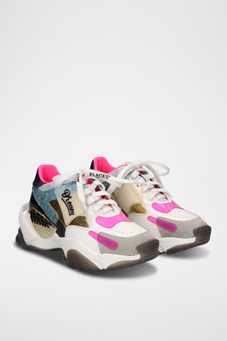 Sneakers plateformes en cuir - Blanc et doré