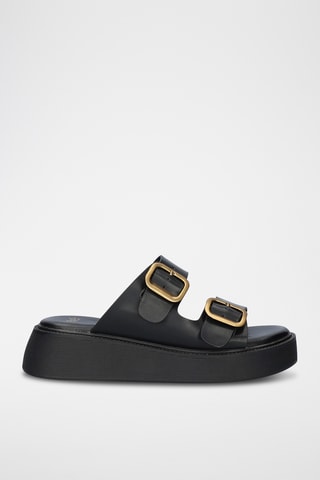 Mules plateformes en cuir - Noir