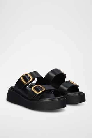 Mules plateformes en cuir - Noir
