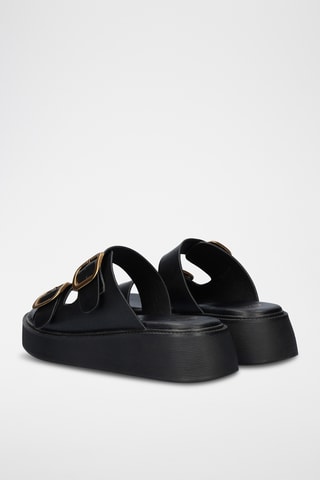Mules plateformes en cuir - Noir