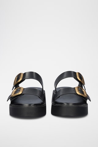 Mules plateformes en cuir - Noir