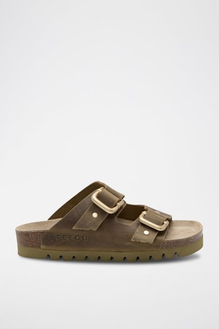 Mules plateformes en cuir - Kaki